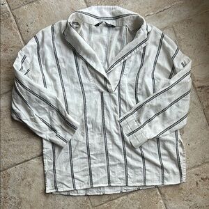 Zara White and Black Striped Top